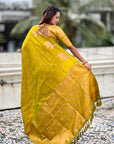 Mehendi Green Soft Silk Dual Zari Woven Saree with Nandi Border