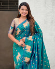 Green Soft Silk Dual Zari Woven Saree with Nandi Border