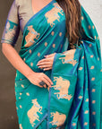 Green Soft Silk Dual Zari Woven Saree with Nandi Border