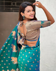 Green Soft Silk Dual Zari Woven Saree with Nandi Border