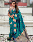 Green Soft Silk Dual Zari Woven Saree with Nandi Border