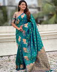 Green Soft Silk Dual Zari Woven Saree with Nandi Border