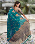 Green Soft Silk Dual Zari Woven Saree with Nandi Border