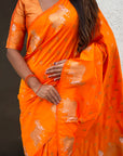 Orange Soft Silk Dual Zari Woven Saree with Nandi Border