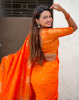 Orange Soft Silk Dual Zari Woven Saree with Nandi Border