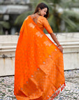 Orange Soft Silk Dual Zari Woven Saree with Nandi Border
