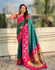 Green Soft Silk Lotus Paithani Saree