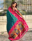 Green Soft Silk Lotus Paithani Saree