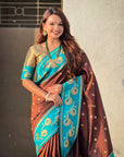 Coffee Brown Soft Silk Lotus Paithani Saree