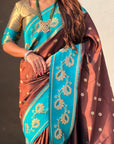 Coffee Brown Soft Silk Lotus Paithani Saree