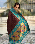 Coffee Brown Soft Silk Lotus Paithani Saree
