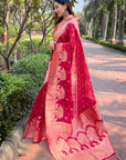 Pink Organza Floral Rainbow Zari Woven Unique Saree with Unstitched Blouse