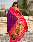 Purple with Pink Soft Silk Lotus Paithani Saree