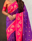 Purple with Pink Soft Silk Lotus Paithani Saree