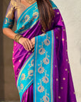 Purple with Rama Soft Silk Lotus Paithani Saree
