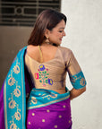 Purple with Rama Soft Silk Lotus Paithani Saree