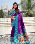 Purple with Rama Soft Silk Lotus Paithani Saree