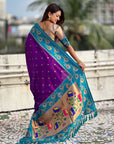 Purple with Rama Soft Silk Lotus Paithani Saree