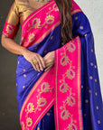Violet Soft Silk Lotus Paithani Saree