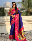 Violet Soft Silk Lotus Paithani Saree
