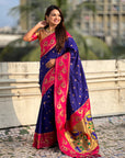 Violet Soft Silk Lotus Paithani Saree
