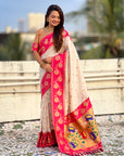 Cream Soft Silk Lotus Paithani Saree