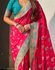 Pink Pure Viscose Silk Position Printed Traditional Saree