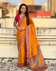 Mustard Pure Viscose Silk Position Printed Traditional Saree