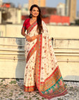 White Pure Viscose Silk Position Printed Traditional Saree