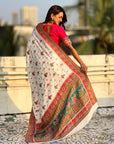 White Pure Viscose Silk Position Printed Traditional Saree