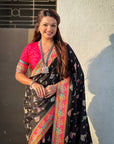 Black Pure Viscose Silk Position Printed Traditional Saree