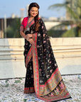 Black Pure Viscose Silk Position Printed Traditional Saree