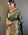 Dark Green Banarasi Katan Silk Zari Woven Saree