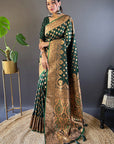 Dark Green Banarasi Katan Silk Zari Woven Saree