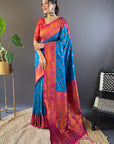 Blue Original Maharashtrian Meenakari Yeola Paithani Silk Zari Woven Saree