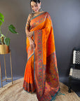 Orange Original Maharashtrian Meenakari Yeola Paithani Silk Zari Woven Saree