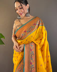 Yellow Original Maharashtrian Meenakari Yeola Paithani Silk Zari Woven Saree