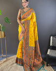 Yellow Original Maharashtrian Meenakari Yeola Paithani Silk Zari Woven Saree