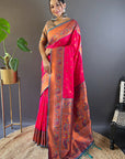 Pink Original Maharashtrian Meenakari Yeola Paithani Silk Zari Woven Saree