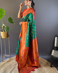 Green with Red Original Maharashtrian Meenakari Yeola Paithani Silk Zari Woven Saree