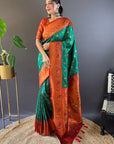 Green with Red Original Maharashtrian Meenakari Yeola Paithani Silk Zari Woven Saree