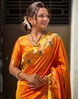 Orange Zari Woven Lotus Yeola Paithani Silk Saree