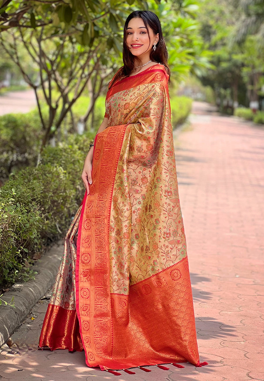 Red Original Dharmavaram Silk Traditional Zari Woven Saree