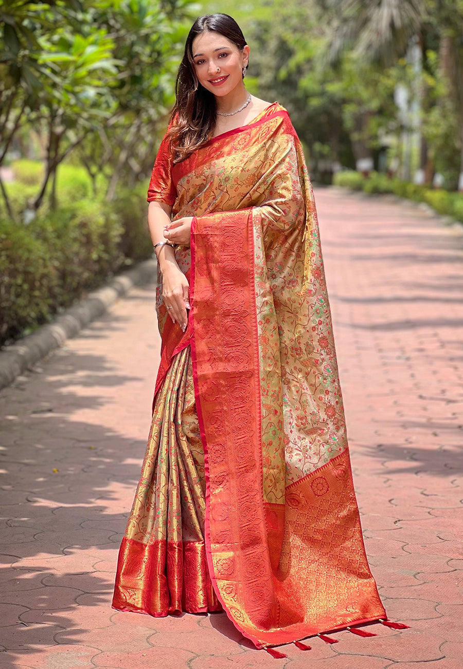 Red Original Dharmavaram Silk Traditional Zari Woven Saree