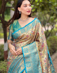 Sea Green Original Dharmavaram Silk Traditional Zari Woven Saree