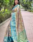 Sea Green Original Dharmavaram Silk Traditional Zari Woven Saree