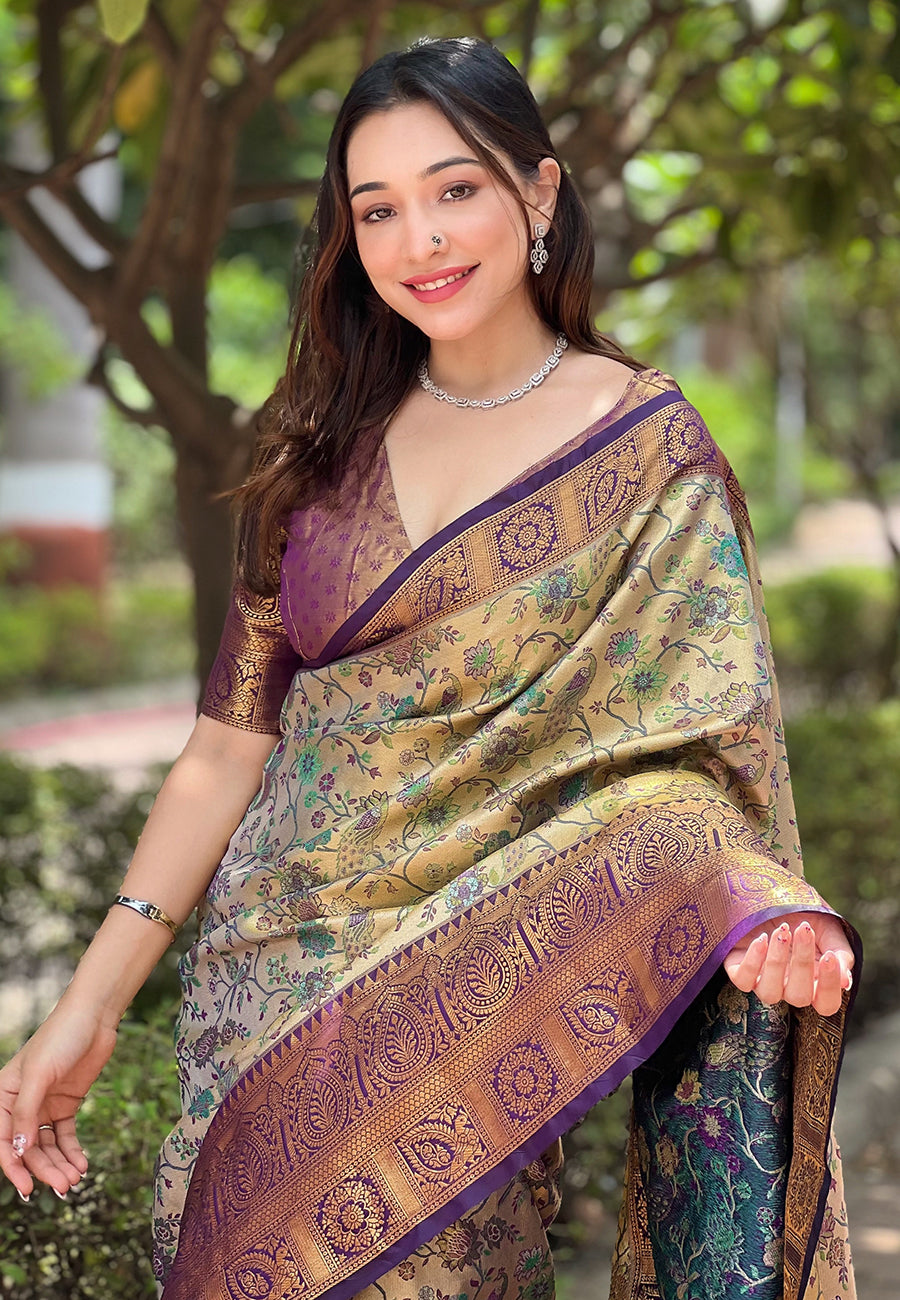 Wine Original Dharmavaram Silk Traditional Zari Woven Saree