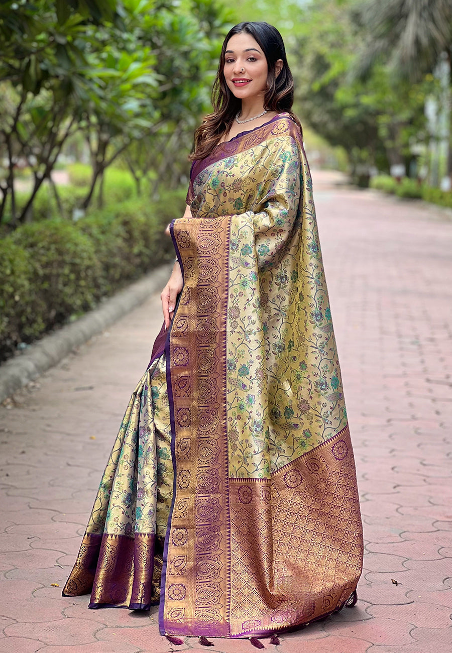 Wine Original Dharmavaram Silk Traditional Zari Woven Saree