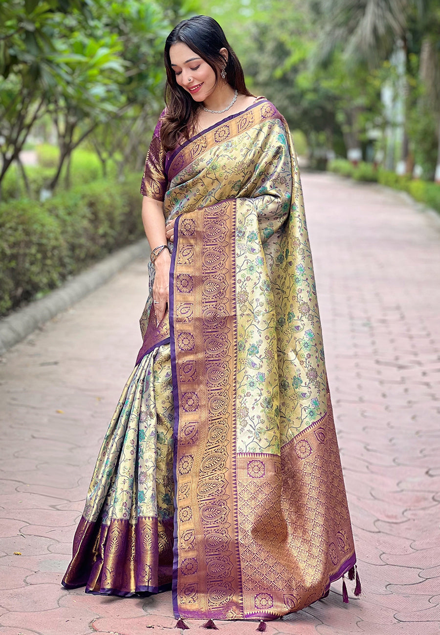 Wine Original Dharmavaram Silk Traditional Zari Woven Saree