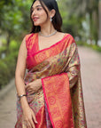 Pink Original Dharmavaram Silk Traditional Zari Woven Saree